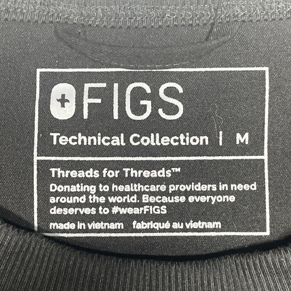 FIGS Technical Collection Black Crewneck Scrub Top Mens Med Aya Healthcare Logo - Picture 2 of 8